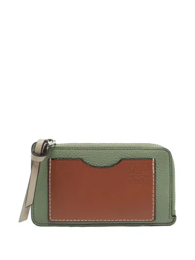 Pre-owned Loewe 2022 Anagram Zip-around Coin Purse In Green