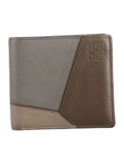 Pre-owned Loewe 2023 Puzzle Bifold Wallet In Grey