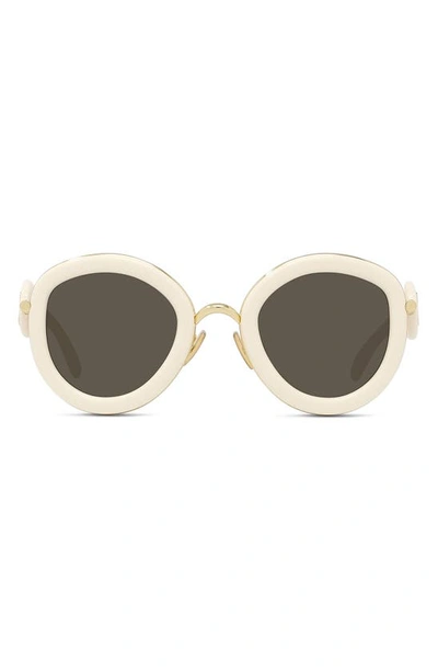 Loewe 49mm Small Round Sunglasses In Ivory / Brown