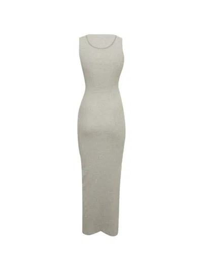 Pre-owned Loewe Anagram Rib-knit Maxi Dress In Grey