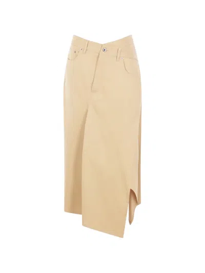 Loewe Asymmetric-hem Logo-patch Midi Skirt In Neutral
