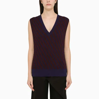 Loewe | Burgundy/navy Blue Cotton Waistcoat