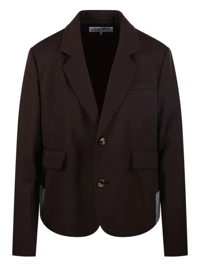 Loewe Button-up Wool Blazer In Brown