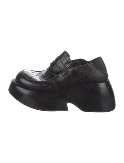 Pre-owned Loewe Embossed Leather Animal Print Pumps In Black