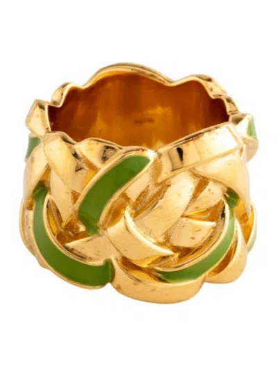 Pre-owned Loewe Enamel Nest Band Ring In Green