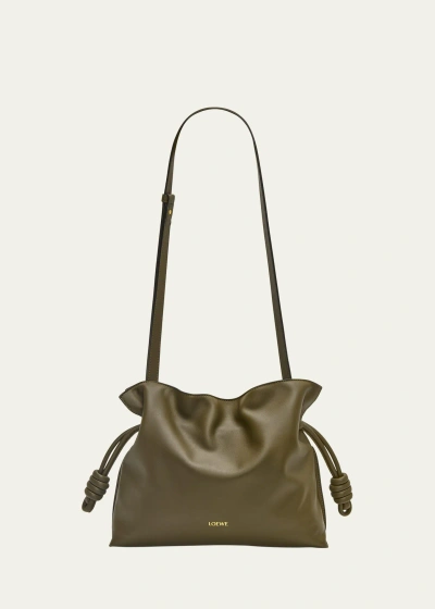 Loewe Flamenco Leather Clutch Bag In Dark Khaki Green