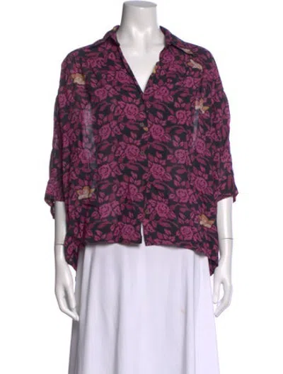 Pre-owned Loewe Floral Print V-neck Blouse In Purple