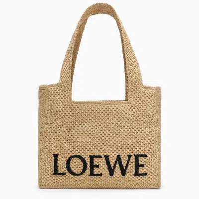 Loewe Font Large Natural Raffia Bag In Silver