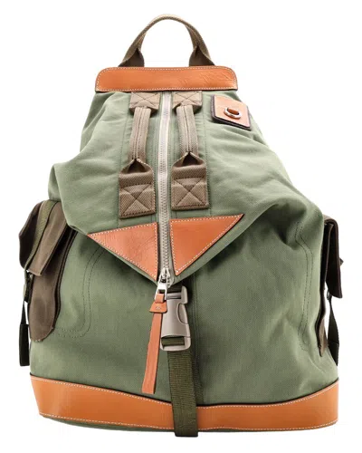 Pre-owned Loewe Green Canvas Convertible Backpack (authentic Pre-loved)