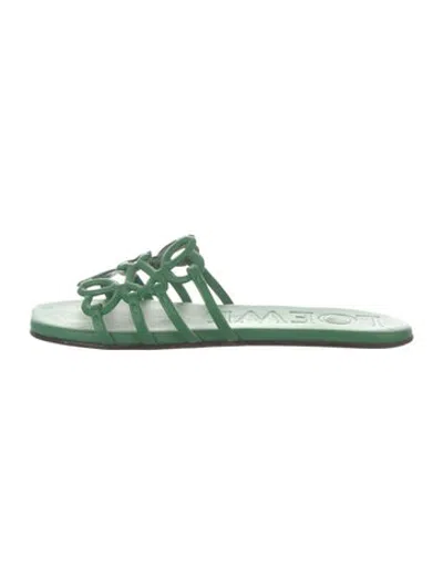 Pre-owned Loewe Leather Slides In Green