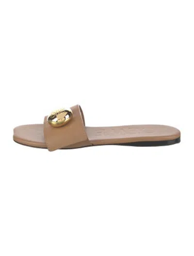 Pre-owned Loewe Leather Slides In Neutrals