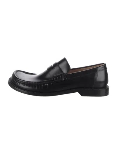 Pre-owned Loewe Leather Whipstitch Trim Loafers In Black