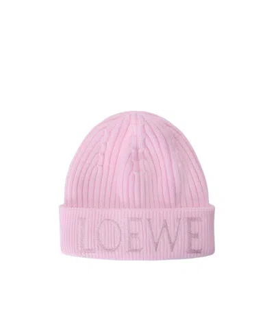 Loewe Logo Embroidered Ribbed-knit Beanie In Pink