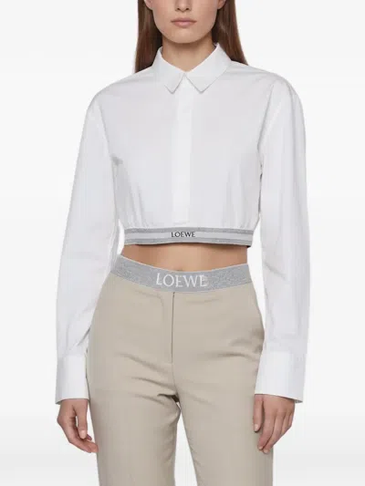 Pre-owned Loewe Logo-waistband Cropped Shirt In White