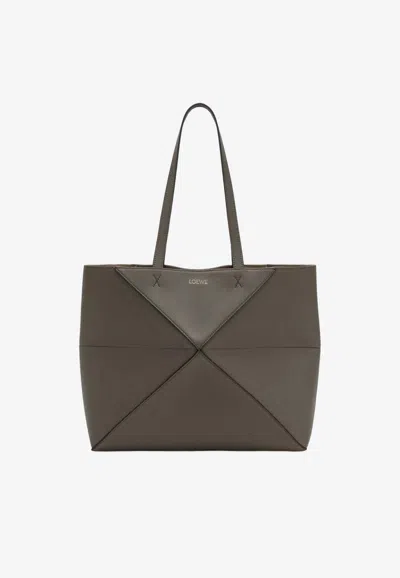 Loewe Medium Puzzle Fold Grained Leather Tote Bag In Taupe