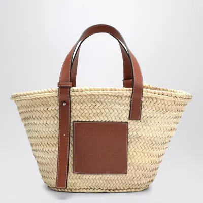 Loewe Medium-sized Basket Bag In Palm Leaf And Leather