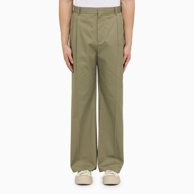 Loewe Military Green Pleated Trousers In Brown