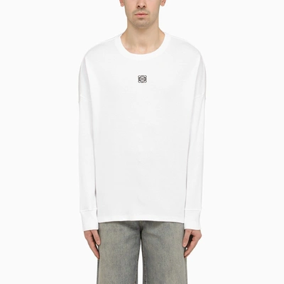 Loewe Mens White Anagram-embroidered Cotton-jersey Long-sleeved T-shirt