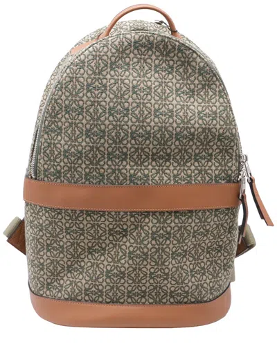 Pre-owned Loewe Olive Jacquard Canvas Anagram Round Backpack (authentic Pre-loved)