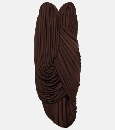 Loewe Pleated Jersey Midi Dress In Brown