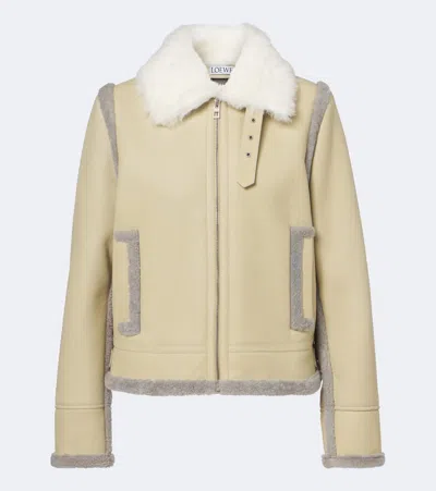 Loewe Shearling-trimmed Leather Jacket In Neutral