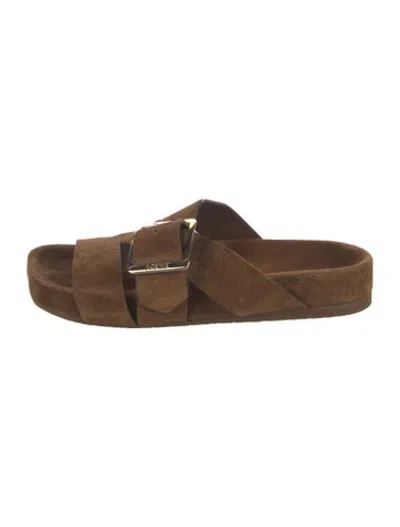 Pre-owned Loewe Suede Slides In Brown