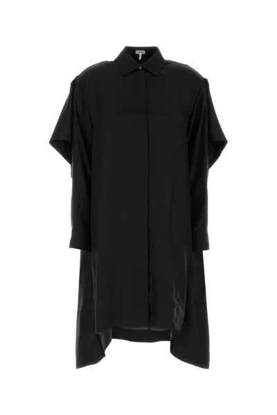 Loewe Twill Shirt Dress In 100% Silk In Black