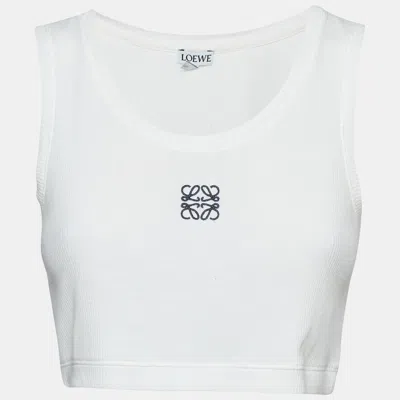 Pre-owned Loewe White Ribbed Knit Anagram Tank Top L