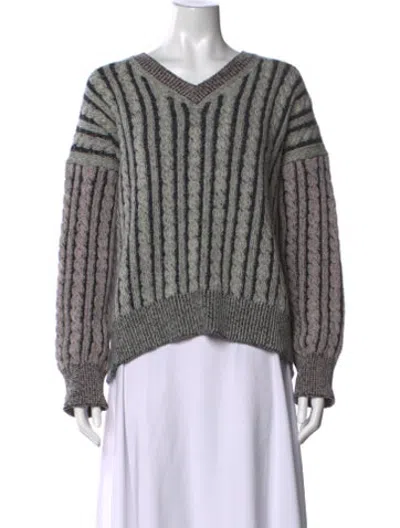 Pre-owned Loewe Wool Striped Sweater In Grey