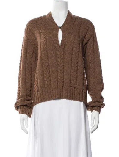 Pre-owned Loewe Wool V-neck Sweater W/ Tags In Brown