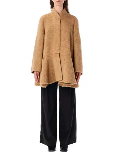 Loewe Wool-alpaca Peplum Mini Jacket With Sculpted Front And Double L Cuff In Marrone