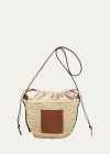 Loewe X Paula's Ibiza Basket Bucket Bag In Palm Leaf With Drawstring Pouch And Leather Strap In Natural/tan