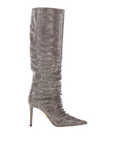 Lola Cruz Woman Boot Silver Size 8 Leather In Gray