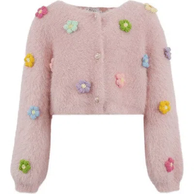 Lola + The Boys Kids'  3d Rainbow Daisy Cardigan In Pink