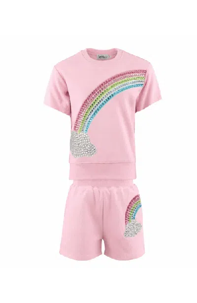 Lola + The Boys Kids'  Crystal Rainbow Sky Short Set In Pink