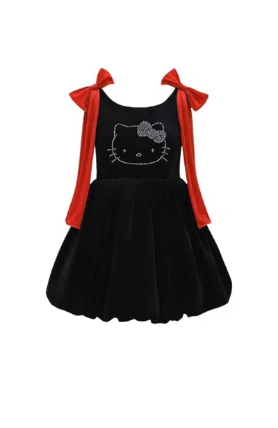 Lola + The Boys Kids'  Hello Kitty® Sparkle Bow Velvet Dress In Black