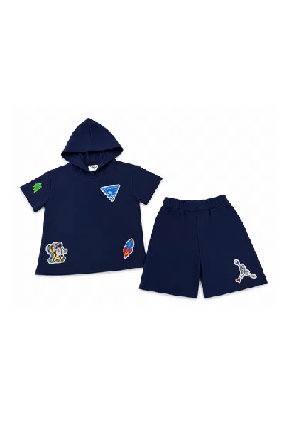 Lola + The Boys Kids'  Navy Space Boys Short Set In Brown