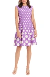 London Times Cap Sleeve Dotted Fit & Flare Dress In Lilac/ivory In Lilac Ivory