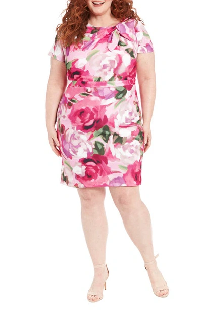 London Times Floral Sheath Dress In Pink Multi
