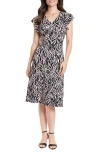 London Times Flutter Sleeve Jersey A-line Dress In Black/ Blush