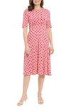London Times Geo Print Elbow Sleeve Fit & Flare Dress In Berry/ Ivory