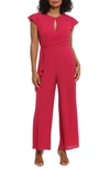 London Times Keyhole Cap Sleeve Jumpsuit In Cherry