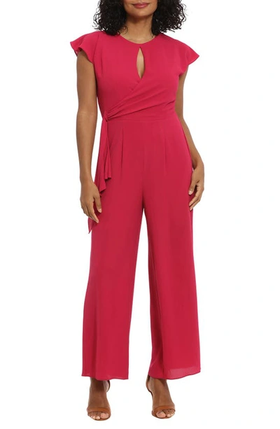 London Times Keyhole Cap Sleeve Jumpsuit In Cherry