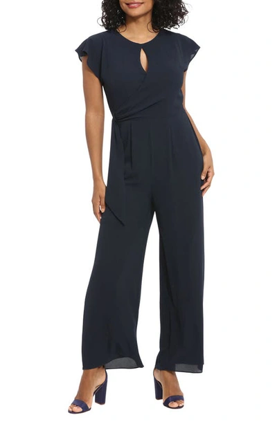 London Times Keyhole Cap Sleeve Jumpsuit In Navy