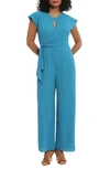 London Times Keyhole Cap Sleeve Jumpsuit In Teal