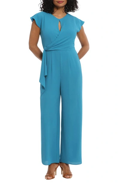 London Times Keyhole Cap Sleeve Jumpsuit In Teal