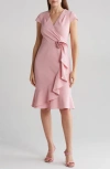 London Times Rosette Ruffle Cap Sleeve A-line Dress In Shell Pink