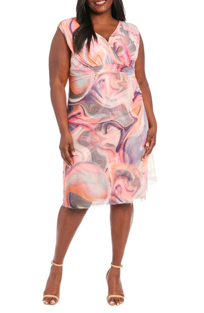London Times Ruched Sleeveless Dress In Pink Multi