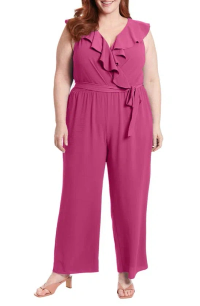 London Times Ruffle Wrap Style Jumpsuit In Pink