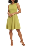 London Times Seamed Fit & Flare Dress In Golden Lime